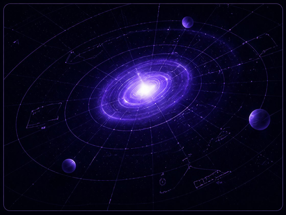 Illustration violette d'un système orbital, symbole d'une organisation progressive en prépa scientifique